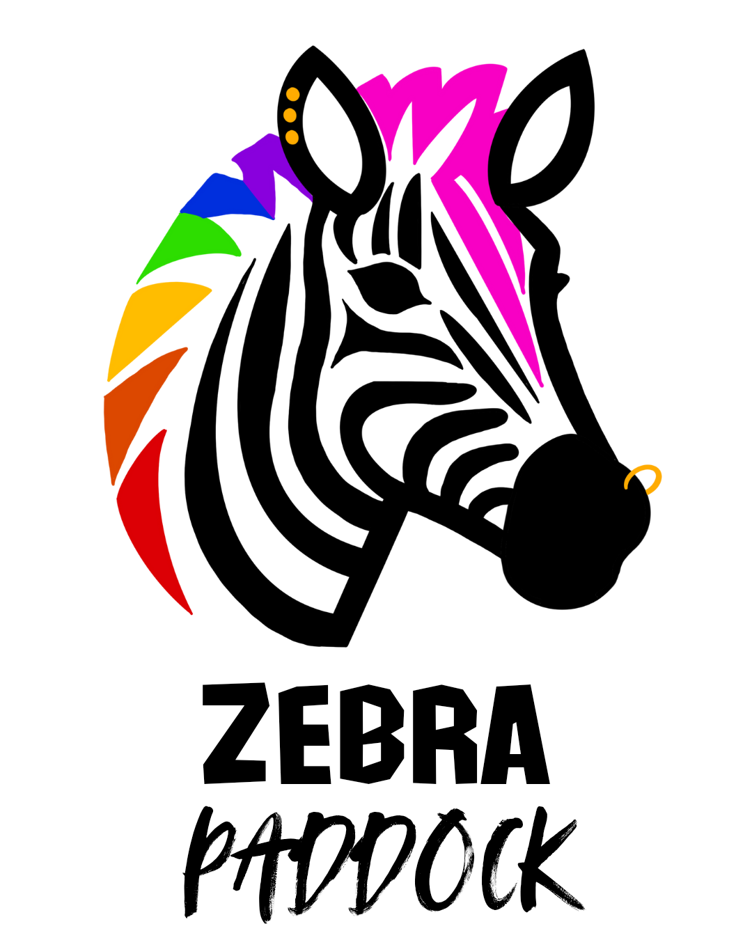 Zebra Paddock logo — a zebra with a rainbow mane